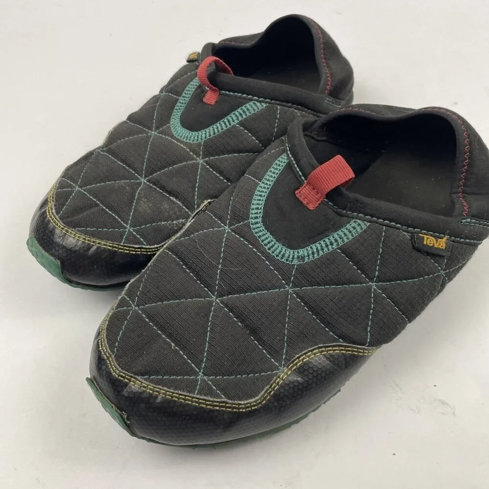 Teva ReEmber Slippers Kid’s Youth 7 Quilted Moc Slip On Black Blue Shoes